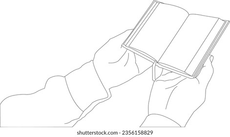 one line drawing hand holding book the white background