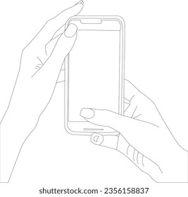 one line drawing hand holding phone on white background