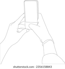 one line drawing hand holding phone on white background