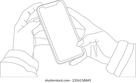 one line drawing hand holding phone on white background