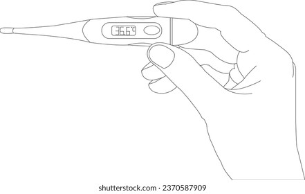 one line drawing hand holding thermometer