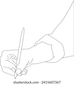 one line drawing hand holding pen vector