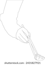 One line drawing hand holding chopstick