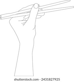 One line drawing hand holding chopstick