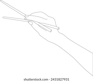 One line drawing hand holding chopstick