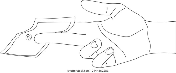 One line drawing hand holding dollar vector
