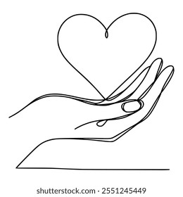 one line drawing hand holding heart vector illustration template design
