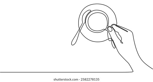 One line drawing of Hand holding a cup of coffee. Symbolizing comfort and morning routine. Vector illustration hand drawn.