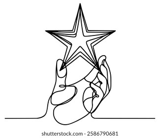 one line drawing hand holding star hope dream vector illustration template design