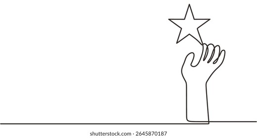 One line drawing of a hand holding a star symbolizing talent and recognition, ideal for an award certificate or skills icon.