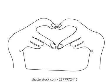 One line drawing hand making sign or heart symbol with finger. Beautiful hands with copy space. Love concept with hand gestures. Modern continuous line draw graphic design vector illustration