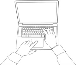 One Line Drawing Hand With Personal Computer And Outline Vector On White Background