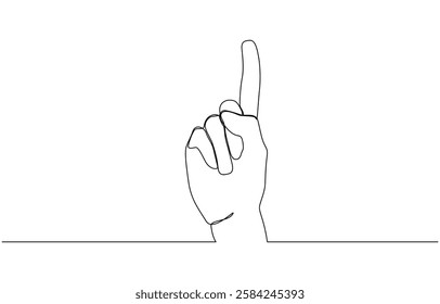 One line drawing hand pointing gesture. Finger instruction concept, Continuous line drawing of hand finger pointing up. One line concept of people showing something on presentation or rise hand.