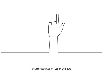 One line drawing hand pointing gesture. Finger instruction concept, Continuous line drawing of hand finger pointing up. One line concept of people showing something on presentation or rise hand.