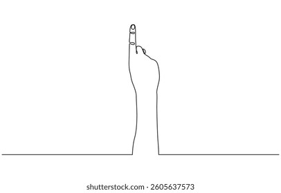 One line drawing hand pointing gesture. Finger instruction concept, Hand human with Pointing finger, continuous one line drawing. Vector illustration.