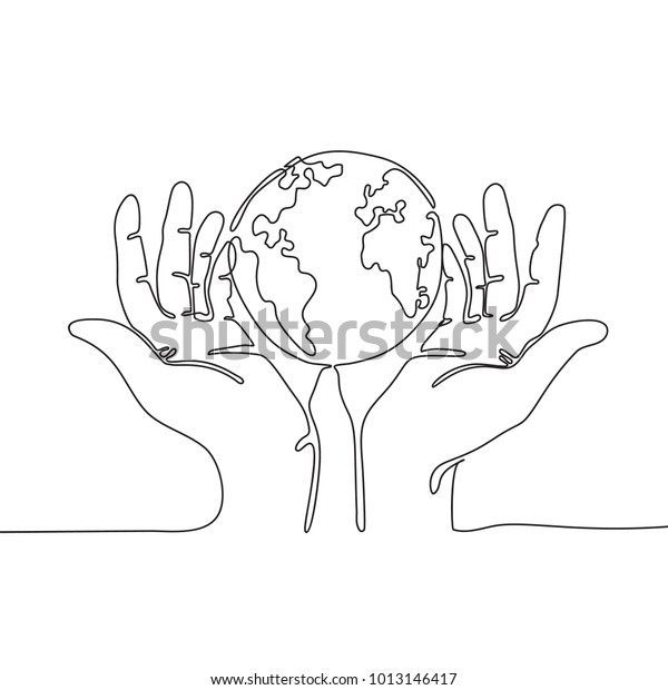 One Line Drawing Hands Holding Earth Stock Vector Royalty Free