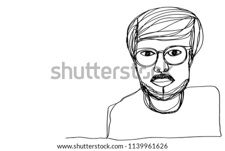 one line drawing hansome asian guy  vector eps.10