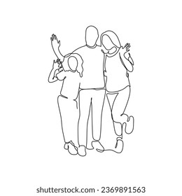 One line drawing. Happy friendly family.
Fashionable couple style.