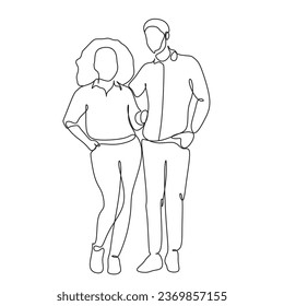 One line drawing. Happy and loving couples. Continuous one line drawing of  portrait. Fashionable couples style.	