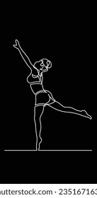 one line drawing of happy young woman stretching