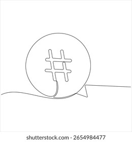 One line drawing of Hashtag symbol minimalist continuous line art vector for social media and digital content