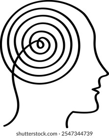 One Line Drawing of a Head with a Spiral Inside