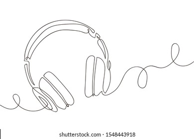 one line drawing of headphone speaker device gadget continuous lineart design isolated on white background. Music element for listening songs and playlist. EPS 10