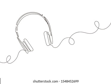 one line drawing of headphone speaker device gadget continuous lineart design isolated on white background. Music element for listening songs and playlist. EPS 10