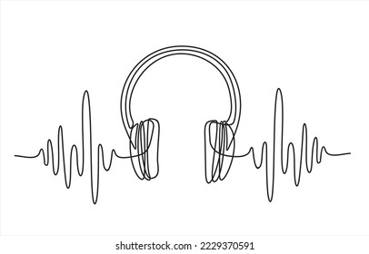dibujo de una línea del dispositivo de altavoz de auriculares gadget diseño lineal continuo aislado en fondo blanco. Elemento musical para escuchar canciones y listas de reproducción.