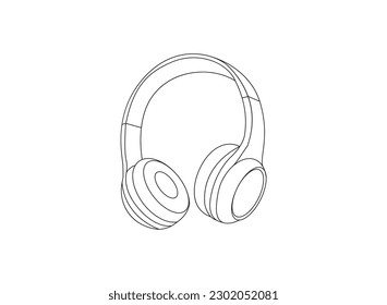 one line drawing of headphone speaker device gadget continuous line art design isolated on white background. Headphones earphones flat icon. Headset silhouette