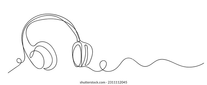 dibujo de una línea del dispositivo de altavoz de auriculares gadget diseño lineal continuo aislado en fondo blanco. Elemento musical para escuchar canciones y listas de reproducción.