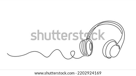 one line drawing of headphone speaker device gadget continuous lineart design isolated on white background. Music element for listening songs and playlist.