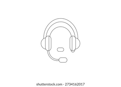 Dibujo de una línea de un auricular e ilustración de contorno de Vector minimalista de pulso de audio
