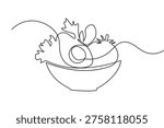 One line drawing of a healthy salad bowl minimalist food vector illustration on white background