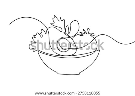 One line drawing of a healthy salad bowl minimalist food vector illustration on white background