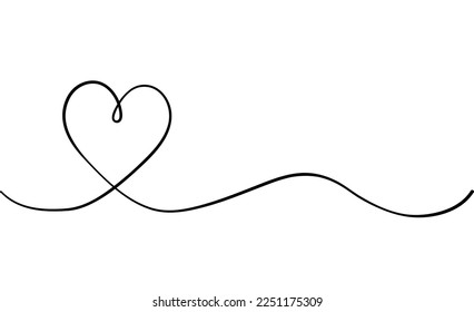 Una línea que dibuja el corazón. Señal de amor en un dibujo continuo de una línea. Arte minimalista de línea moderna. Ilustración vectorial.