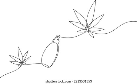 One Line Drawing Of Hemp Oil Bottle Or CBD Or Cannabinoid, Cannabis Product For Medical Treatment. Vector Illustration.