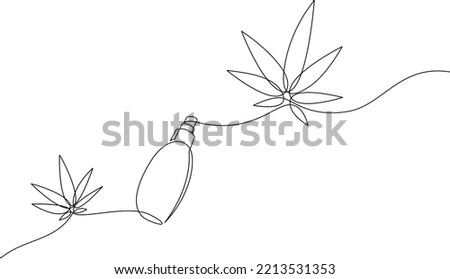One line drawing of hemp oil bottle or CBD or cannabinoid, cannabis product for medical treatment. Vector illustration.