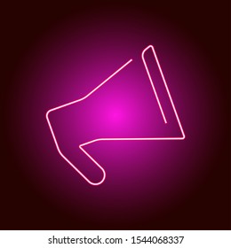 One line drawing of horn speaker hold by hand sign and symbol for announcement and employee hiring. Vector neon icon. Pink color