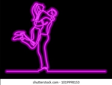 One Line Drawing Of Hugging Couple With Neon Vector Effect