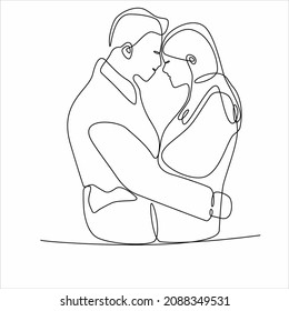 one line drawing of hugging couple