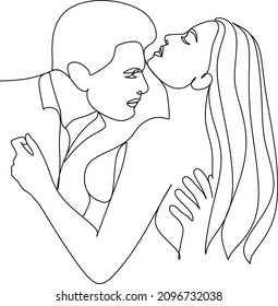 one line drawing of hugging couple vector minimalism. Single hand drawn continuous of man and woman in romantic moment.