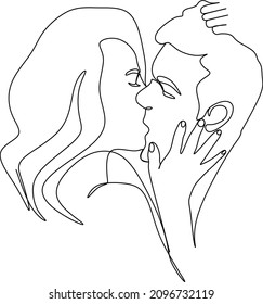 one line drawing of hugging couple vector minimalism. Single hand drawn continuous of man and woman in romantic moment.