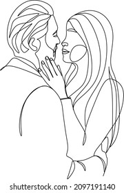 one line drawing of hugging couple vector minimalism. Single hand drawn continuous of man and woman in romantic moment.