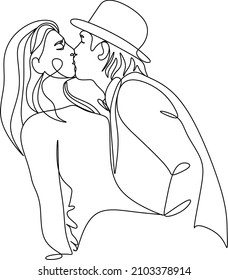 one line drawing of hugging couple vector minimalism. Single hand drawn continuous of man and woman in romantic moment.