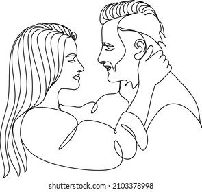 dibujo de una línea de abrazar el minimalismo vectorial de la pareja. Mano de una sola mano dibujada contínuamente de hombre y mujer en un momento romántico.