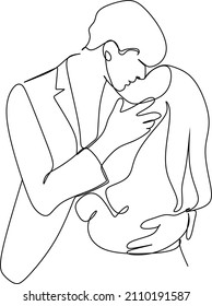 one line drawing of hugging couple vector minimalism. Single hand drawn continuous of man and woman in romantic moment.