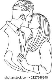 one line drawing of hugging couple vector minimalism. Single hand drawn continuous of man and woman in romantic moment.