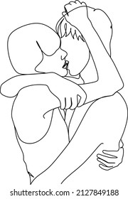 one line drawing of hugging couple vector minimalism. Single hand drawn continuous of man and woman in romantic moment.
