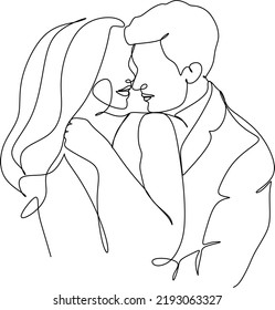 one line drawing of hugging couple vector minimalism. Single hand drawn continuous of man and woman in romantic moment.